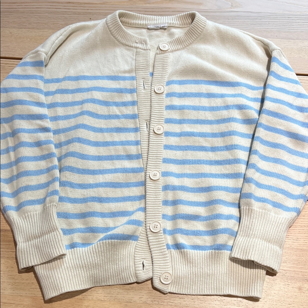 Minnow women's cream and peri blue stripe cardigan size m/l